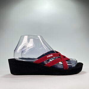 Teva Mush Mandalyn Wedge 2 Red Black Comfort Slip On Thong Sandal Women's Size 7